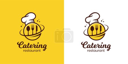 restaurante comida chef logo design, vector planeta comida catering logo plantilla