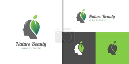 feminine luxury and nature Beauty woman with leaf hair salon gradient logo. nature cosmetic, skin care business logo