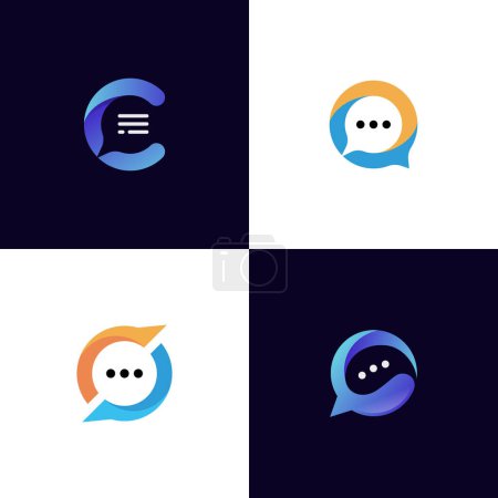 Chat Dialogue and discussion logo set, letter c chatting, Split chat symbol for communication, business and teamwork icon