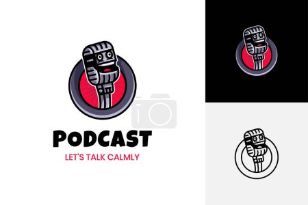Podcast Speak Vektor Logo oder Standup Character Logo Design. Sänger-Logo. Mikrofon und Gesicht oder Talk-Symbol-Vektor-Illustration