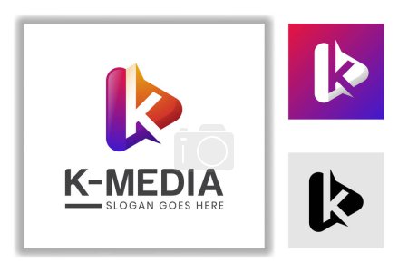 modern media play icon with letter K for multimedia, studio music logo template