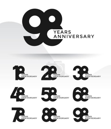 Conjunto de logotipo de aniversario y color negro con fondo blanco para la celebración