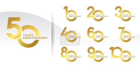 Téléchargez les illustrations : Ensemble de logotype anniversaire et couleur dorée avec fond blanc pour la célébration - en licence libre de droit