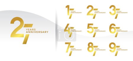 Illustration for Set of Anniversary logotype and golden color with white background for celebration - Royalty Free Image