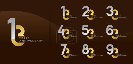 Set of Anniversary logotype silver and golden color with brown background for celebration
