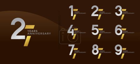 Ensemble de logotype anniversaire argent et couleur dorée avec fond brun pour la célébration