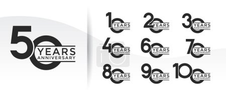 Ilustración de Conjunto de logotipo Aniversario plano color negro con fondo blanco para la celebración - Imagen libre de derechos