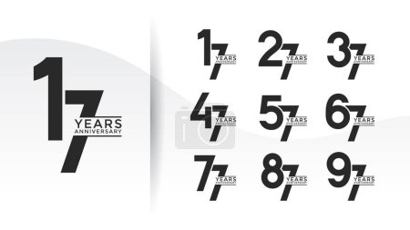 Illustration for Set of Anniversary logotype flat black color with white background for celebration - Royalty Free Image