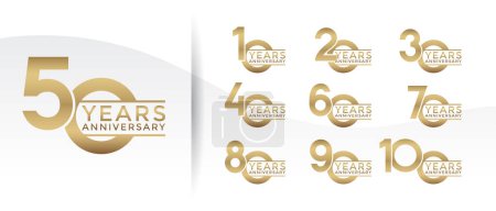 Illustration for Set of Anniversary logotype golden color with white background for celebration - Royalty Free Image