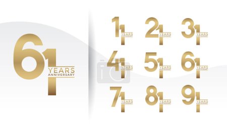 Conjunto de logotipo Aniversario de color dorado con fondo blanco para la celebración