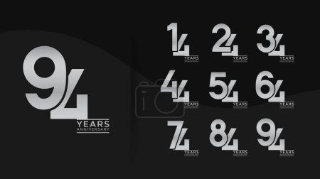 Set of Anniversary logotype silver color with black background for celebration