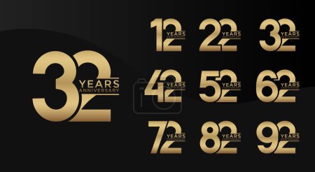Photo for Set of Anniversary logotype gold color with black background for celebration - Royalty Free Image