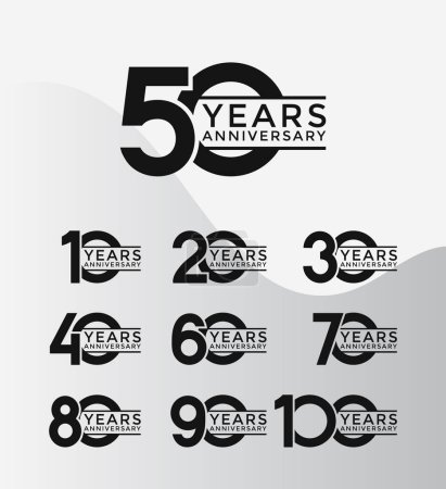 Illustration for Set of Anniversary logotype flat black color with white background for celebration - Royalty Free Image