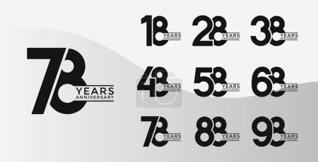 Ensemble de logotype anniversaire de couleur noire plate avec fond blanc pour la célébration