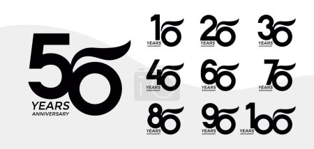 Téléchargez les illustrations : Ensemble de logotype anniversaire de couleur noire plate avec fond blanc pour la célébration - en licence libre de droit