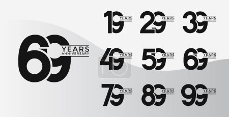 Conjunto de logotipo Aniversario plano color negro con fondo blanco para la celebración