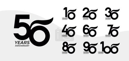 Ilustración de Conjunto de logotipo Aniversario plano color negro con fondo blanco para la celebración - Imagen libre de derechos