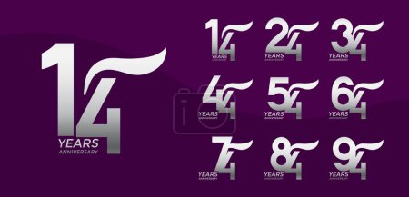 Ensemble de logotype anniversaire couleur argent avec fond violet pour la célébration