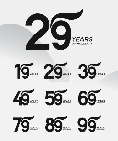 Conjunto de logotipo Aniversario color negro con fondo blanco para la celebración