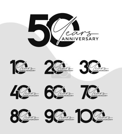 Illustration for Set of Anniversary logotype black color with white background for celebration - Royalty Free Image