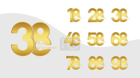 Ensemble de logotype anniversaire couleur or avec fond blanc pour la célébration