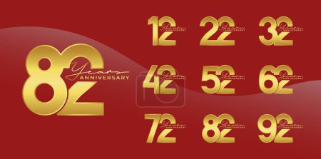 Set of Anniversary logotype gold color with red background for celebration