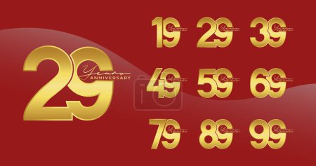 Photo for Set of Anniversary logotype gold color with red background for celebration - Royalty Free Image