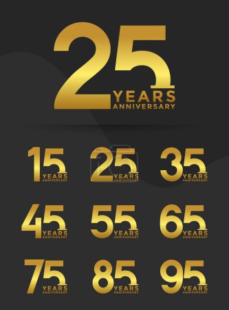 Ensemble de logotype anniversaire couleur dorée avec fond noir pour la célébration