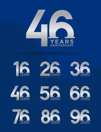 Ensemble de logotype anniversaire et couleur argent avec fond bleu pour la célébration