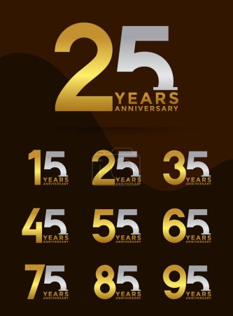 Set of Anniversary logotype and silver gold color with brown background for celebration