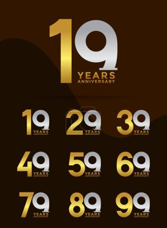 Set of Anniversary logotype and silver gold color with brown background for celebration
