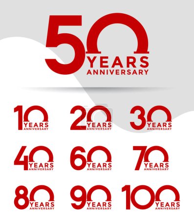Illustration for Set of Anniversary logotype and red color with white background for celebration - Royalty Free Image