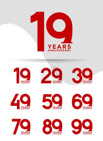 Photo for Set of Anniversary logotype and red color with white background for celebration - Royalty Free Image