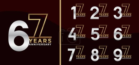 Set of Anniversary logotype and gold and silver color with brown background for celebration