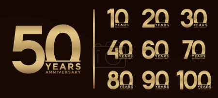 Illustration for Set of Anniversary logotype and gold color with brown background for celebration - Royalty Free Image