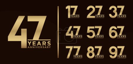 Illustration for Set of Anniversary logotype and gold color with brown background for celebration - Royalty Free Image