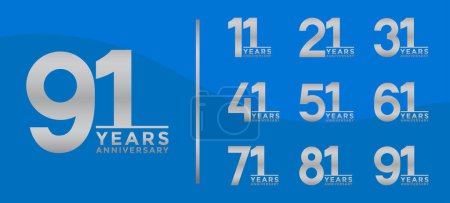 Set of Anniversary logotype and silver color with blue background for celebration