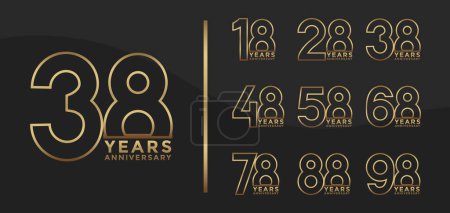 Set of Anniversary outline logotype and golden color with black background for celebration
