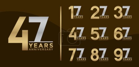 Set of Anniversary logotype and silver and gold color with brown background for celebration