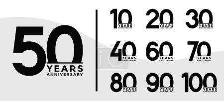 Ilustración de Conjunto de logotipo de aniversario y color negro con fondo blanco para la celebración - Imagen libre de derechos