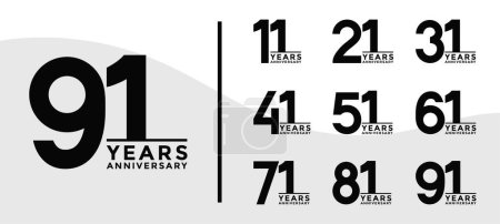 Conjunto de logotipo de aniversario y color negro con fondo blanco para la celebración