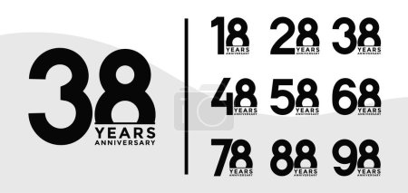 Illustration for Set of Anniversary logotype and black color with white background for celebration - Royalty Free Image