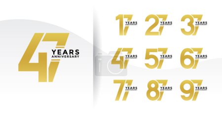Illustration for Set of anniversary logotype style golden color in white background for celebration moment - Royalty Free Image