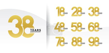 Illustration for Set of anniversary logotype style golden color in white background for celebration moment - Royalty Free Image