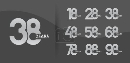 Set Jahrestag Logotyp Stil mit silberner Farbe auf schwarzem Hintergrund für Feier Moment