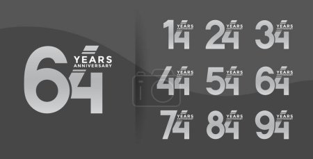 Illustration for Set anniversary logotype style with silver color on black background for celebration moment - Royalty Free Image