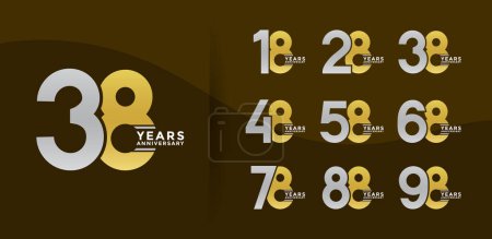 set anniversary logo style with golden and silver color on brown background for special moment