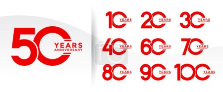 Ilustración de Set aniversario logo rojo plano sobre fondo blanco para momento de celebración - Imagen libre de derechos
