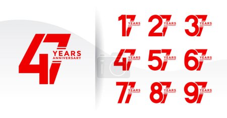 Illustration for Set anniversary logotype red flat color on white background for celebration moment - Royalty Free Image