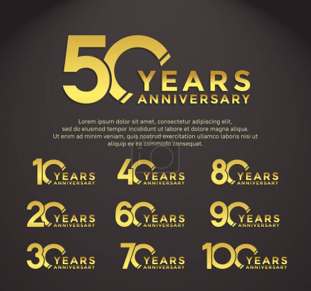 Téléchargez les illustrations : Ensemble anniversaire couleur dorée avec barre oblique sur fond noir peut être utilisé pour l'événement de célébration - en licence libre de droit
